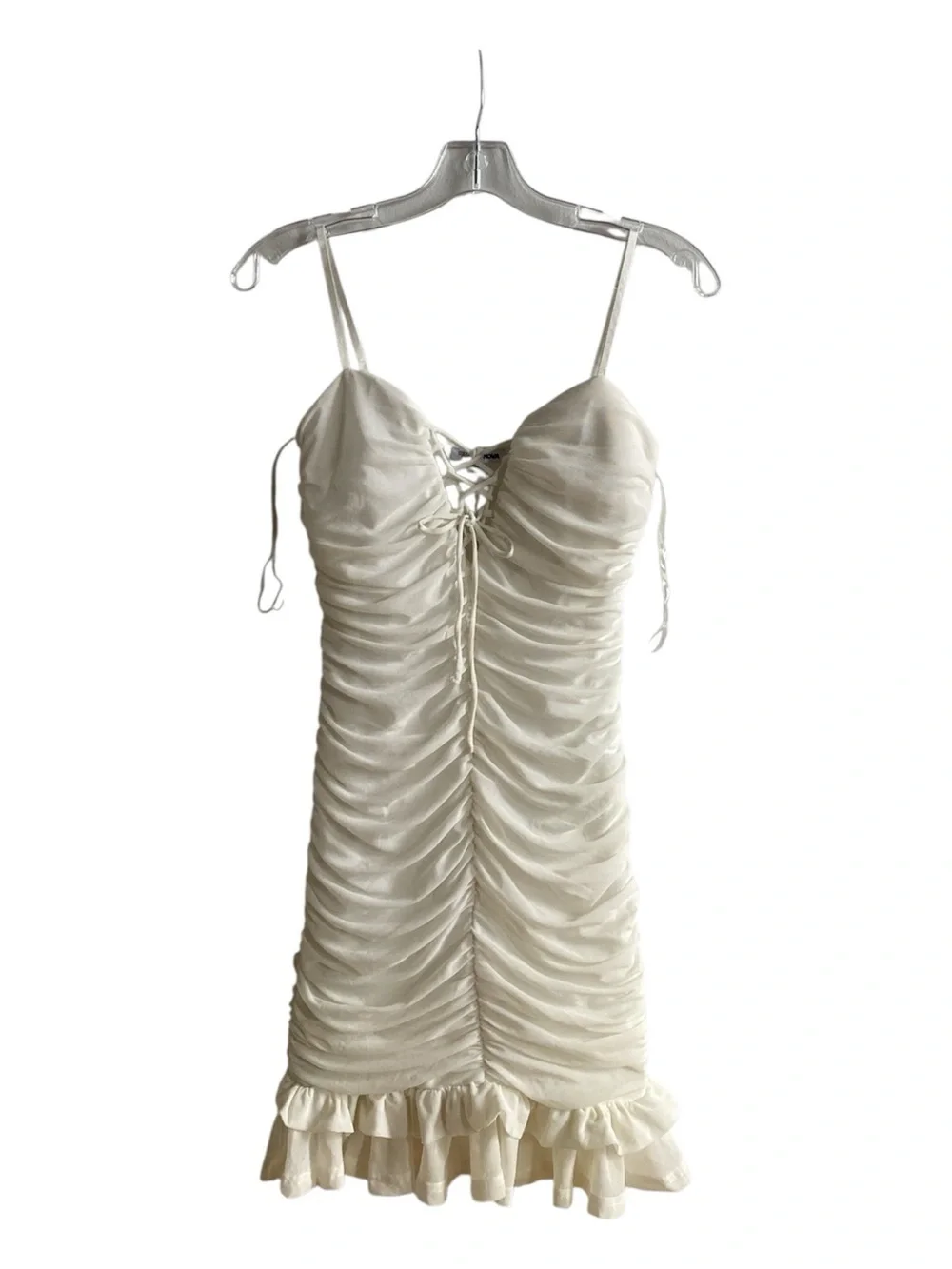 sleeveless white dress Smocked Ruffle Hem Short back cutout Pant Waist:Side Adjusters buttons Maren~ cotton gauze tiered